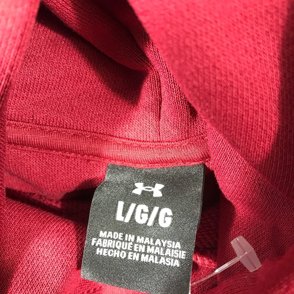 New Under Armour Icon Heavyweight Terry Hoodie Men L Red Embroidered Oversized - Picture 9 of 16